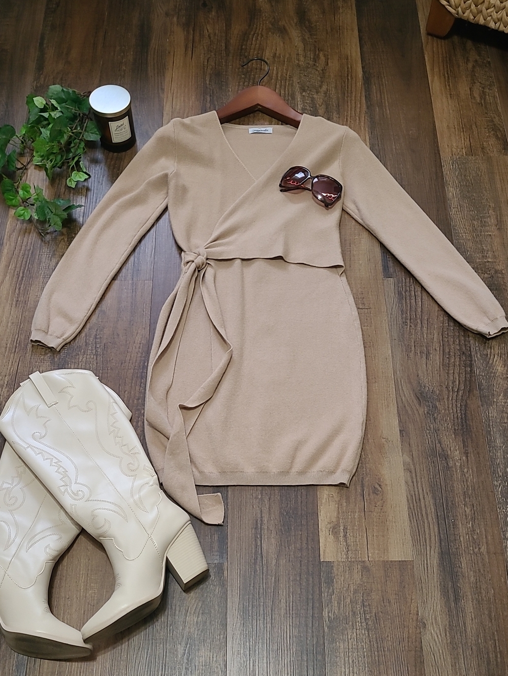 Magnolia Boutique Tan Knit Wrap Dress